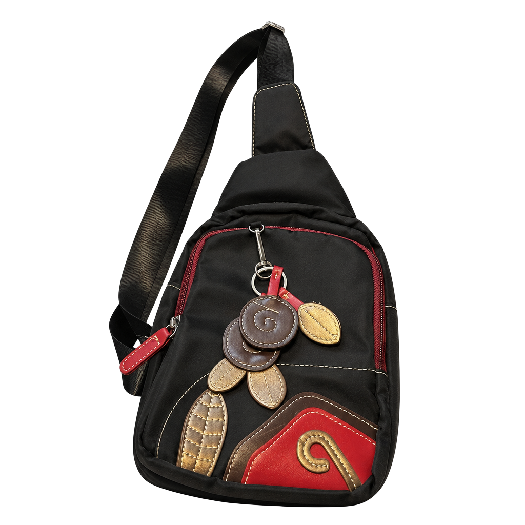 Zhenmeishi Nylon Sling Chest Bag with Decorative Flower Charm 1