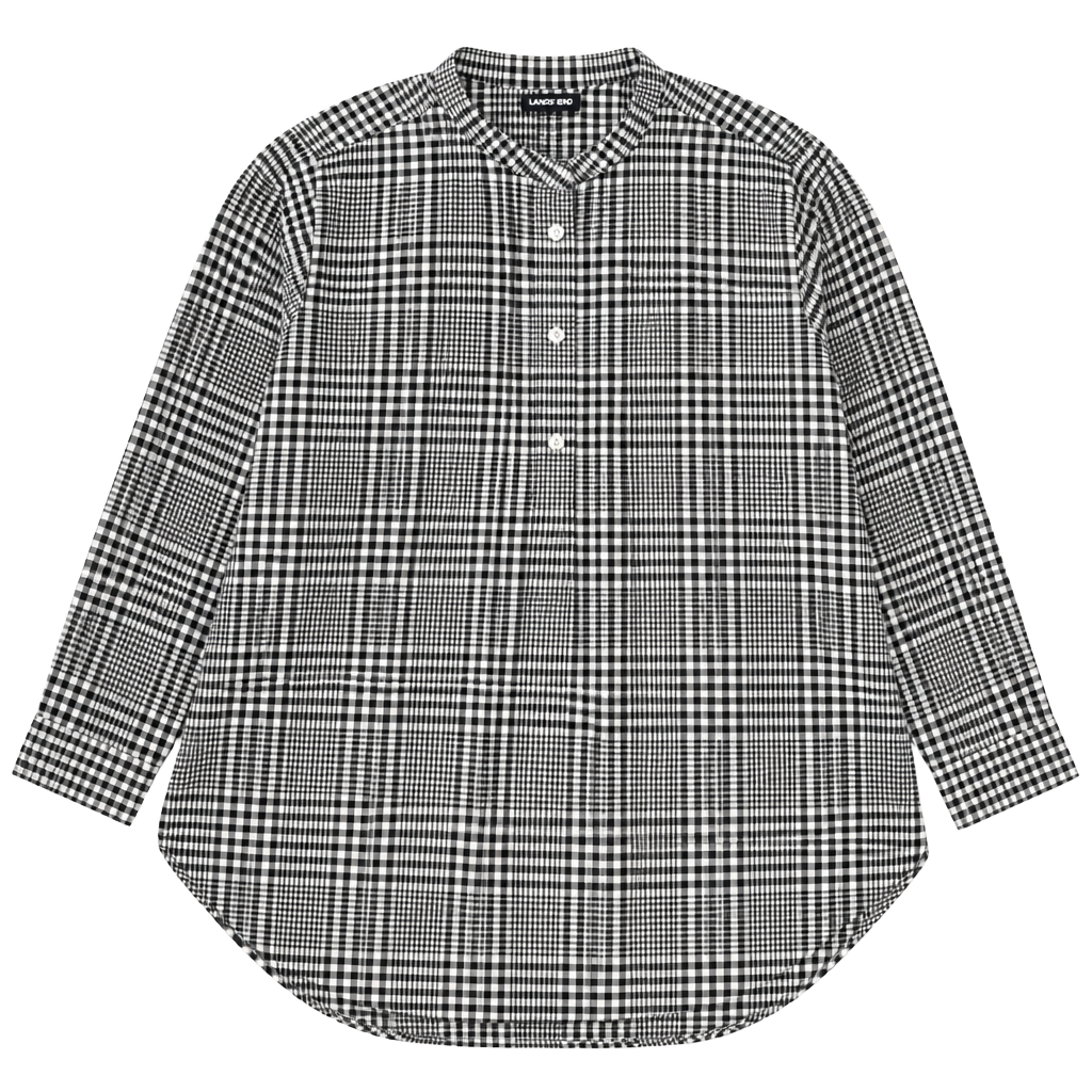 Lands' End Women's Black/Ivory Glen Plaid Flannel Pintuck Tunic Top 1