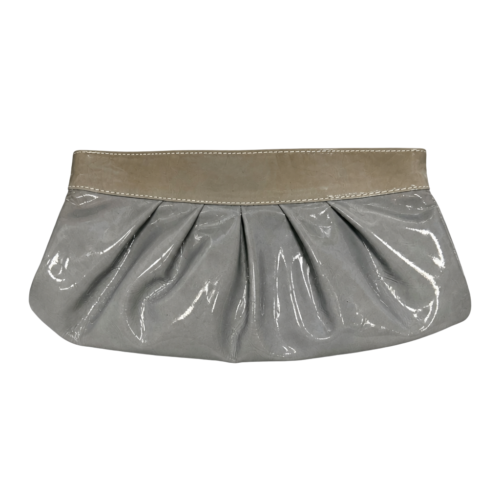 Fossil SL9925 Gray Patent Leather Ruched Evening Clutch Handbag 1
