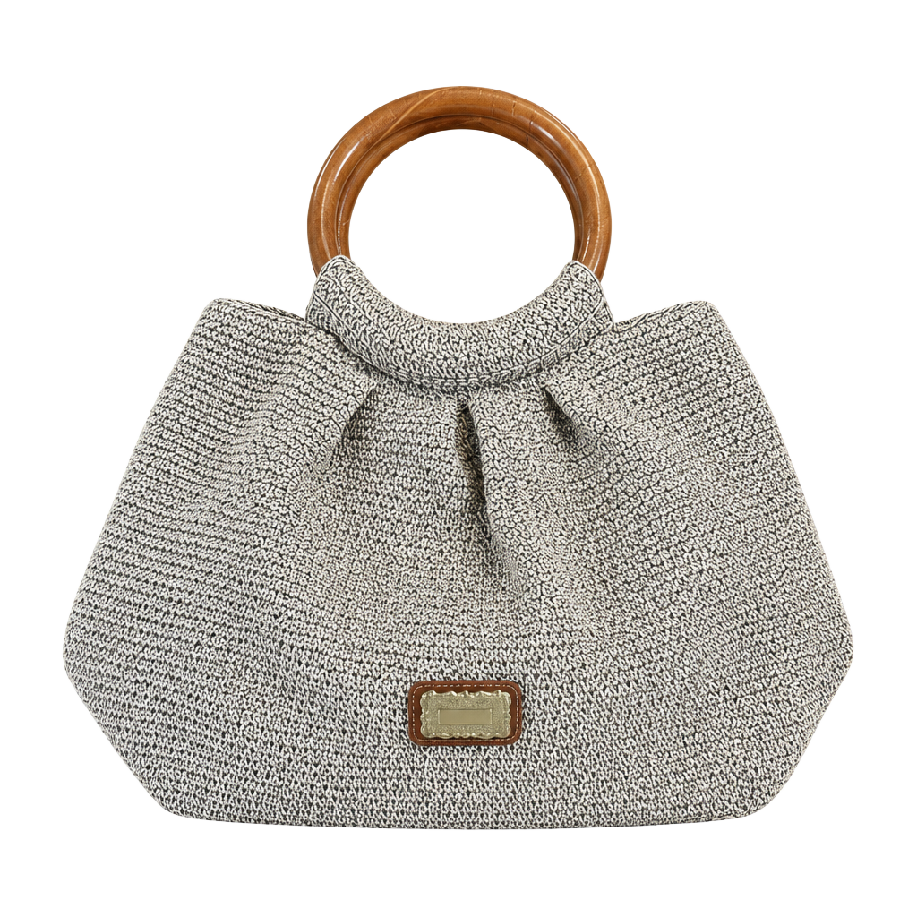 Elka Accessories Crochet Straw Bag with Wooden Handle and Metal Clasp 1