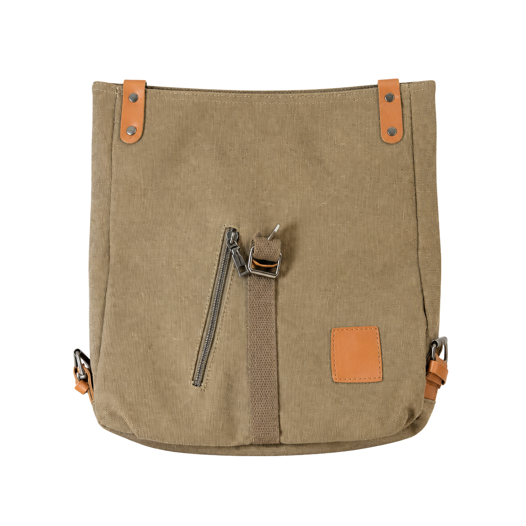 Unbranded Canvas Convertible Backpack Tote Crossbody Bag Brown 1