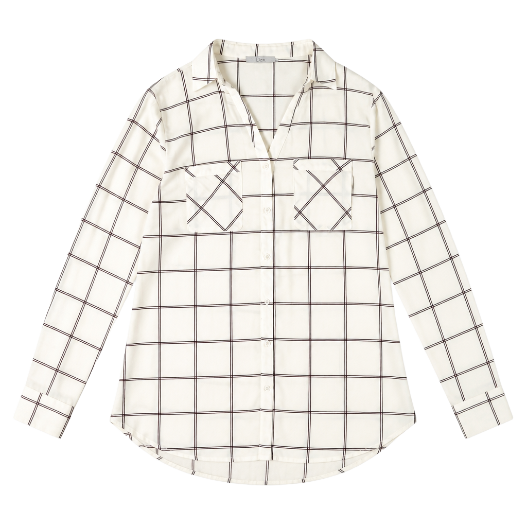 Dex Button Down Shirt Plaid Sheer White Ivory Navy Size S 1