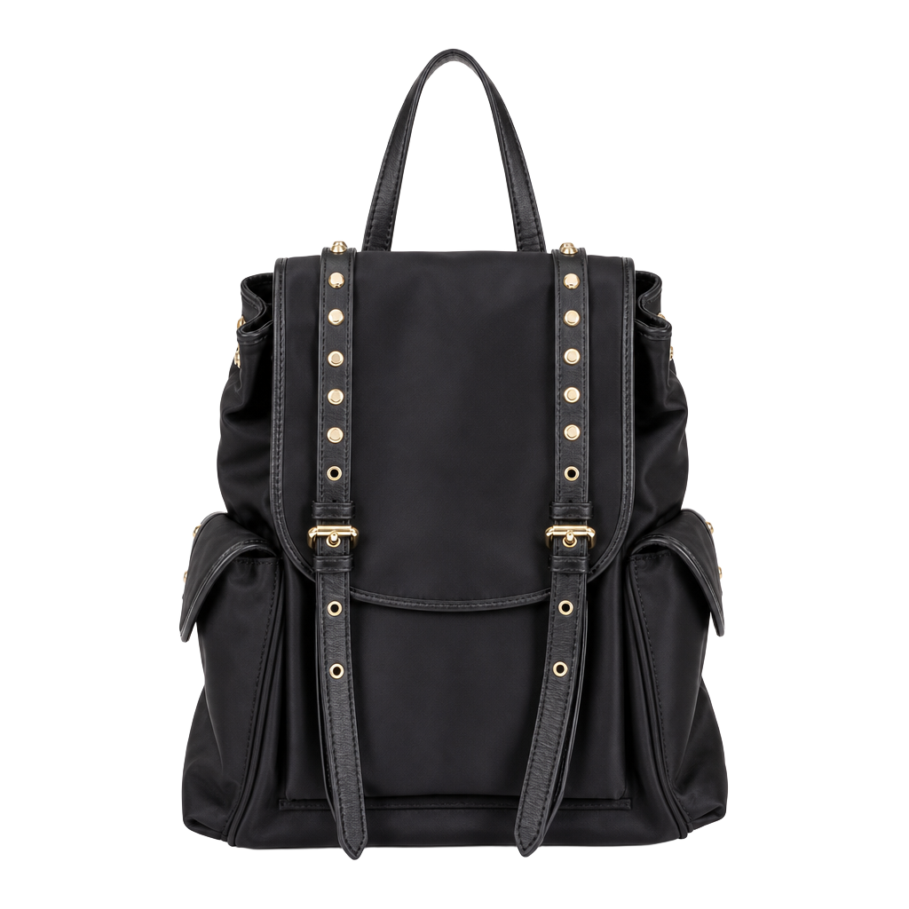 Michael Kors Leila Small Flap Studded Nylon Backpack 1