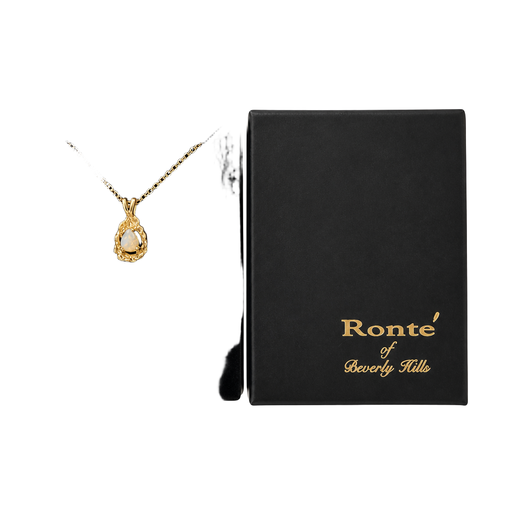 Vintage Ronte' of Beverly Hills Gold Tone Genuine Opal Teardrop Pendant Necklace 1
