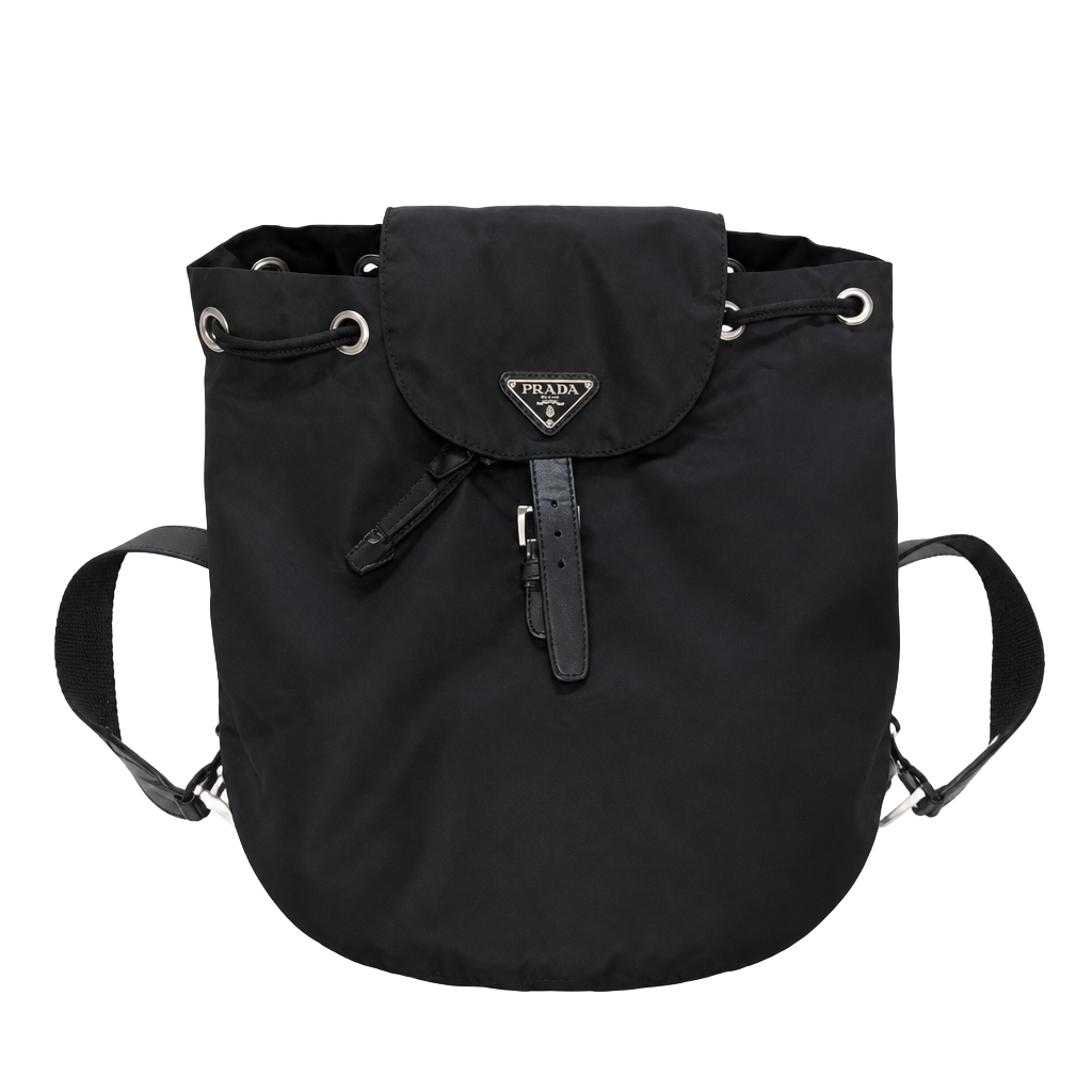 Prada Vela Nylon Drawstring Backpack Black 1