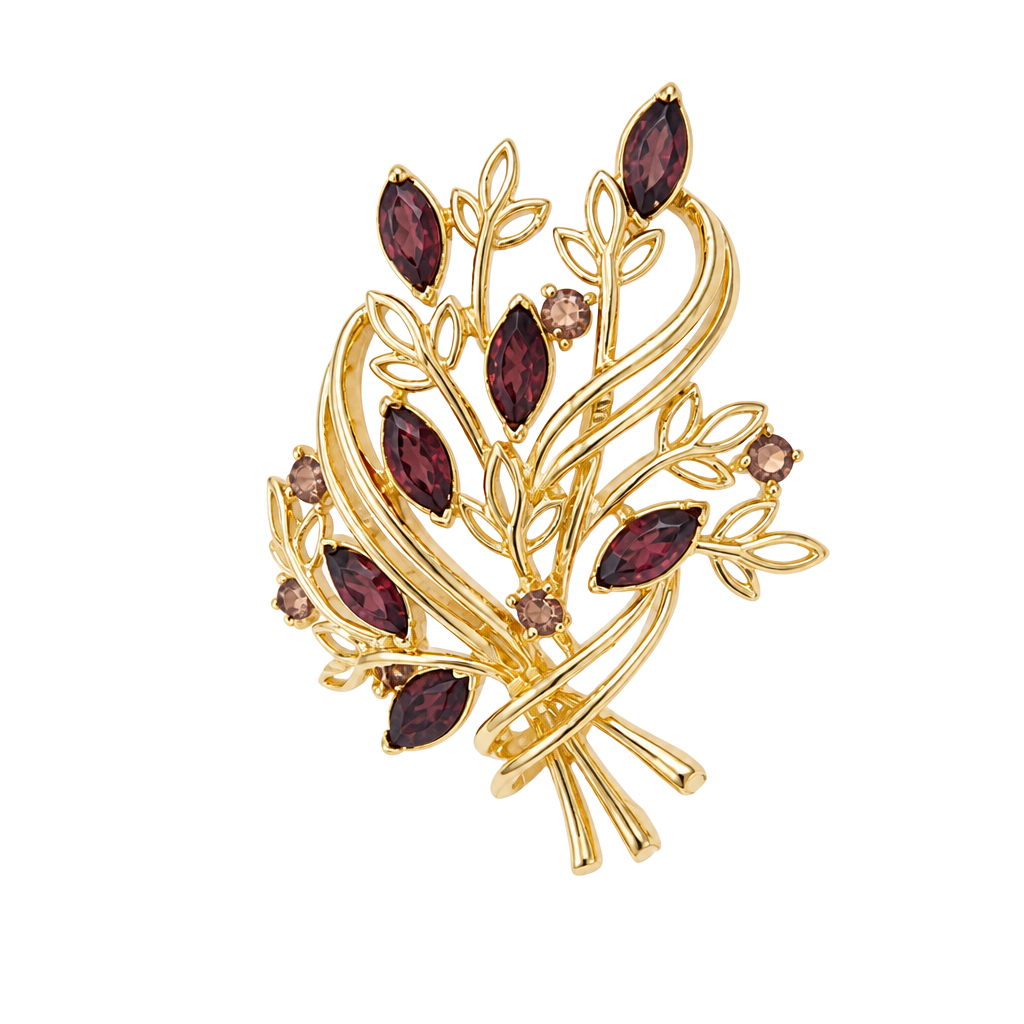 Vintage Lisner Gold Tone Floral Bouquet Brooch with Purple Rhinestones 1