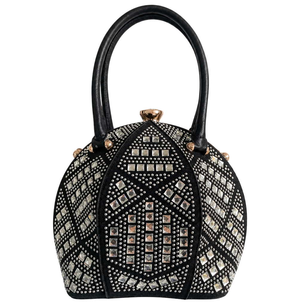 Mezon Rhinestone Jewel-Top Round Frame Satchel 1