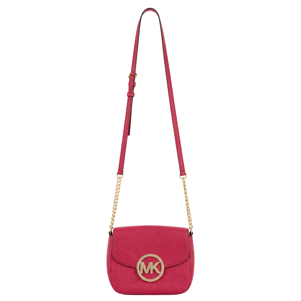 Michael Kors Pink Pebbled Leather Crossbody Bag with Gold MK Logo 1