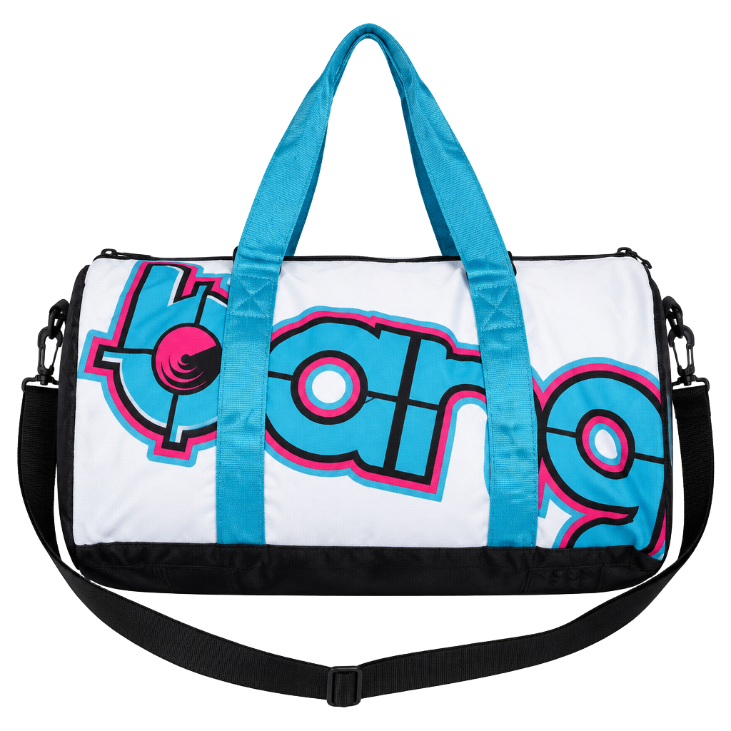 Bang Energy Drink Promo Duffle
Bag White Blue Pink Graphic
Sporty Travel 1