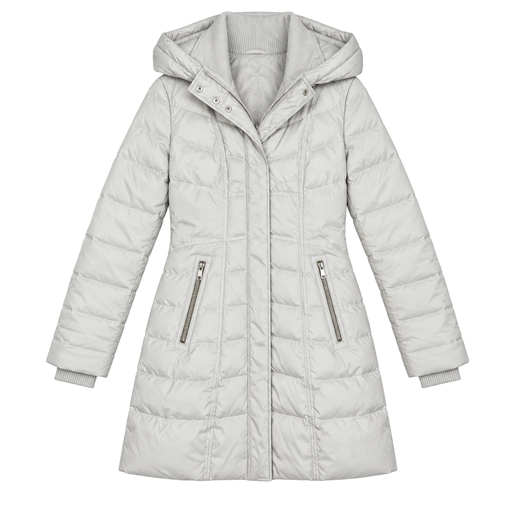 Kensie Ivory Quilted Hooded Puffer Jacket 1