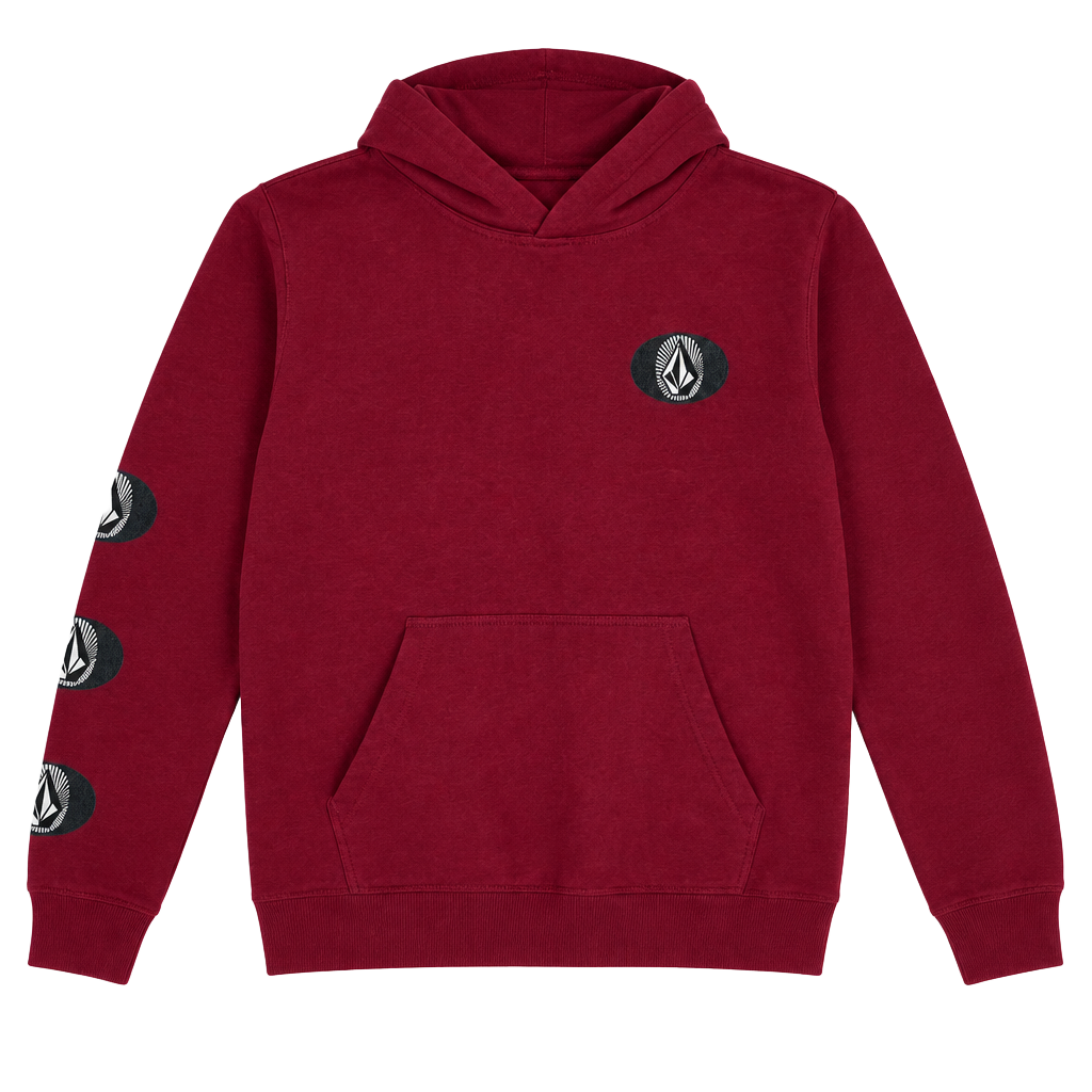 Volcom Maroon Kids Pullover Hoodie with Logo Patches 1