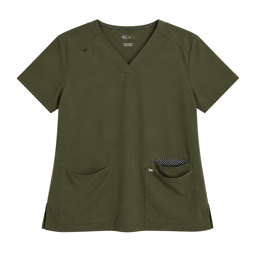 koi Olive Green V-Neck Short Sleeve Scrub Top nurse wear 1