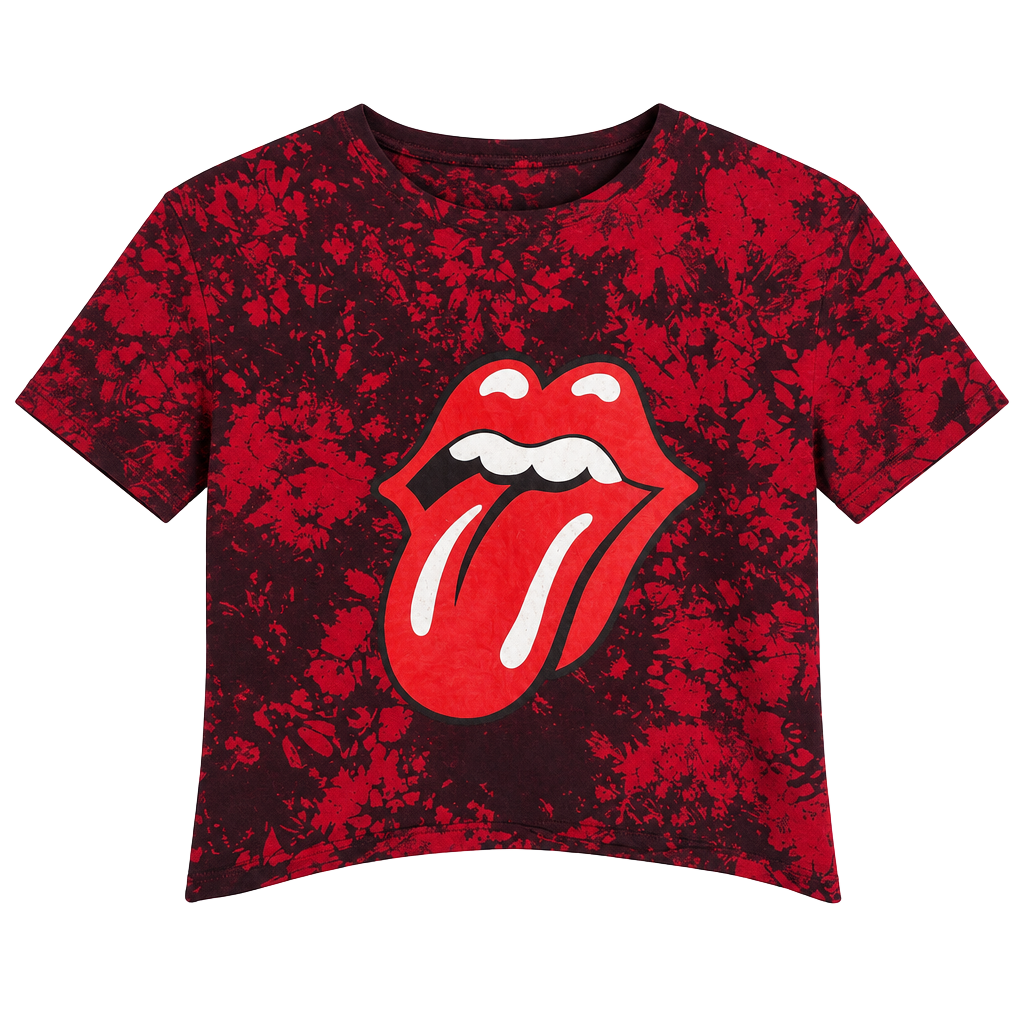 the Rolling Stones Red and Black Tie-Dye Kids Graphic Tee with Tongue Logo 1