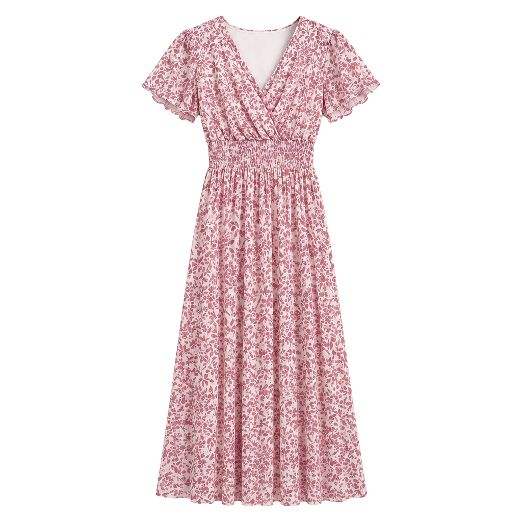 Elegant Pink Floral Midi Dress 1
