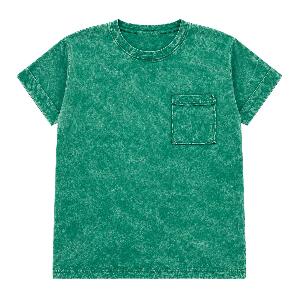Zenana acid wash Pocket T-Shirt Green Cuffed Sleeve Tee size small 1