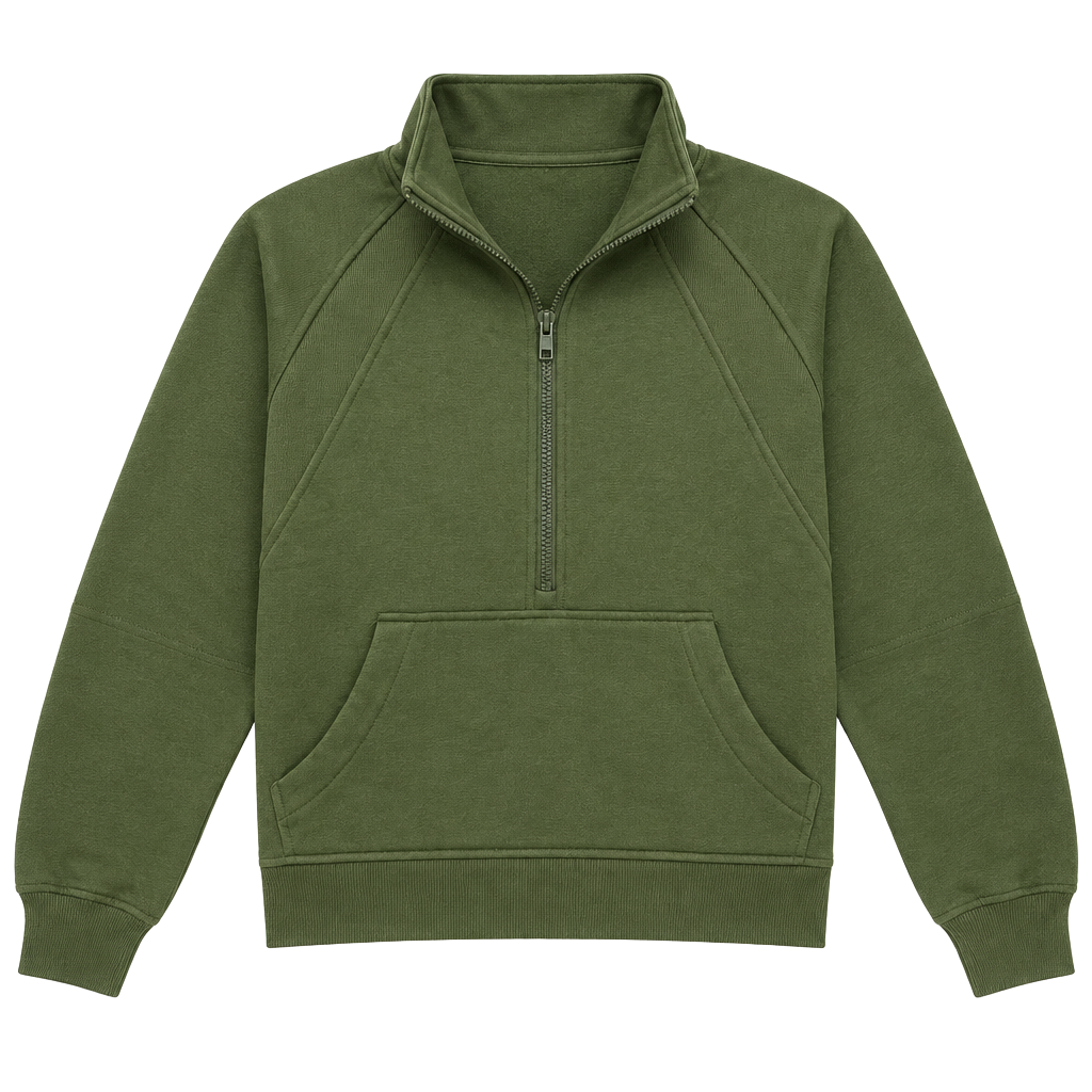 Zenana OT-4360 Half Zip Sweatshirt Size L Olive Green 1
