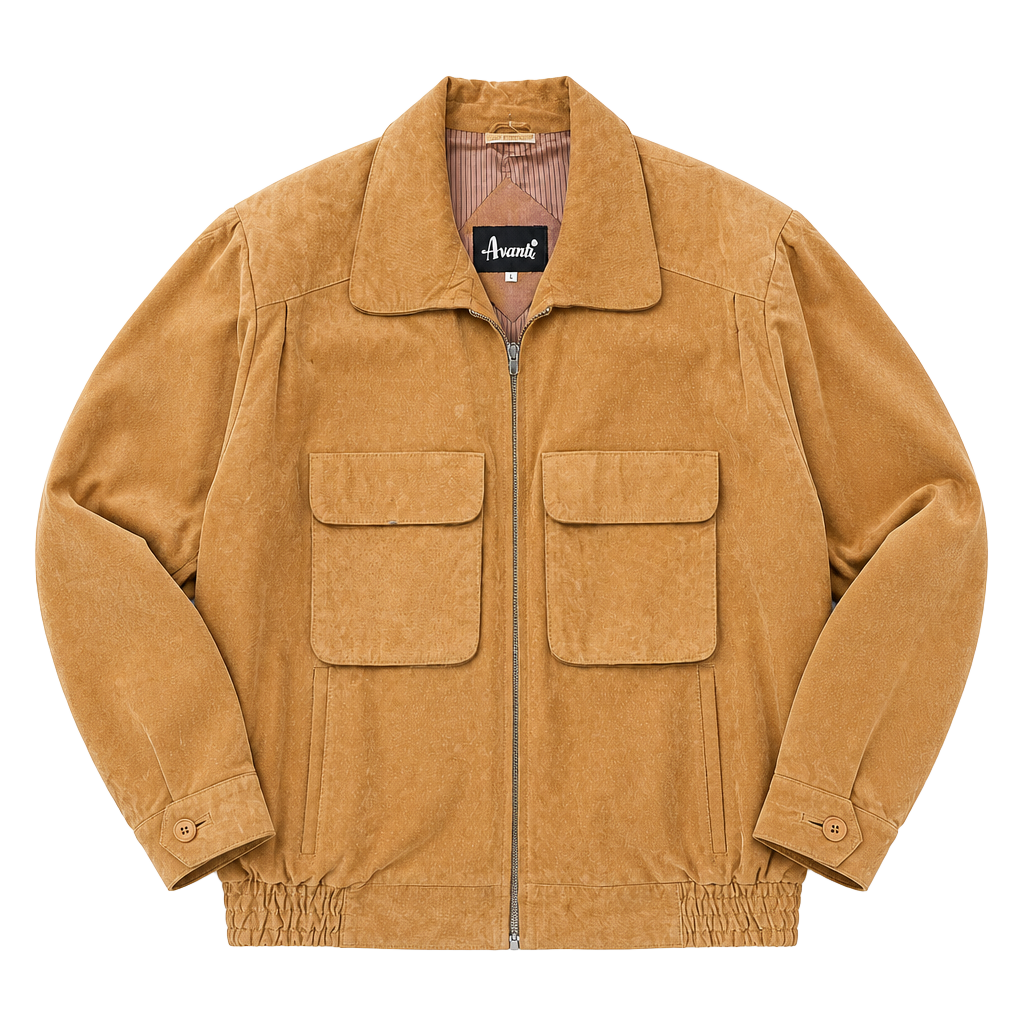 Vintage Avanti Tan Suede Leather Bomber Jacket Made in Yugoslavia Size L 1