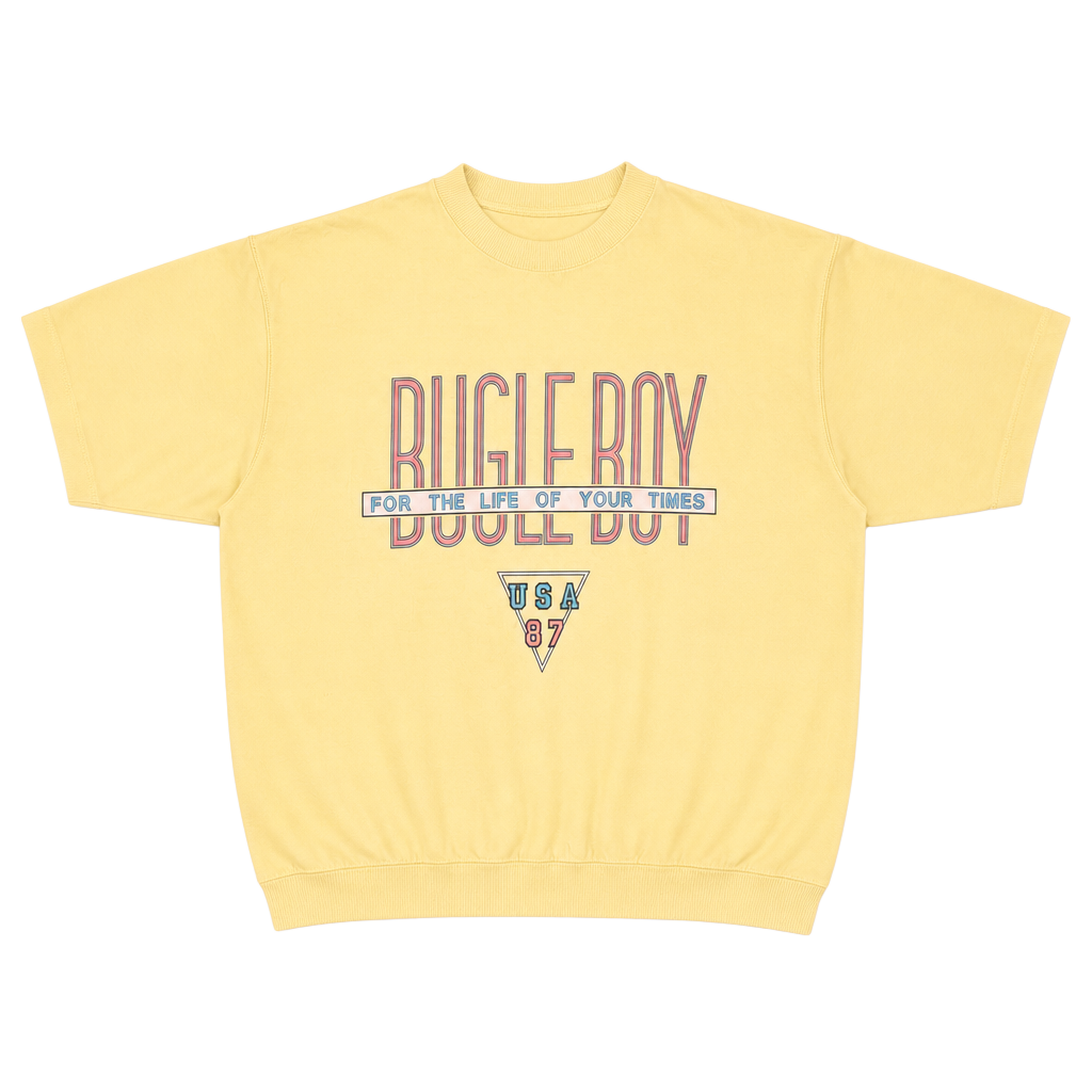 Vintage 80s Bugle Boy USA Graphic T-Shirt Yellow Size Large 1