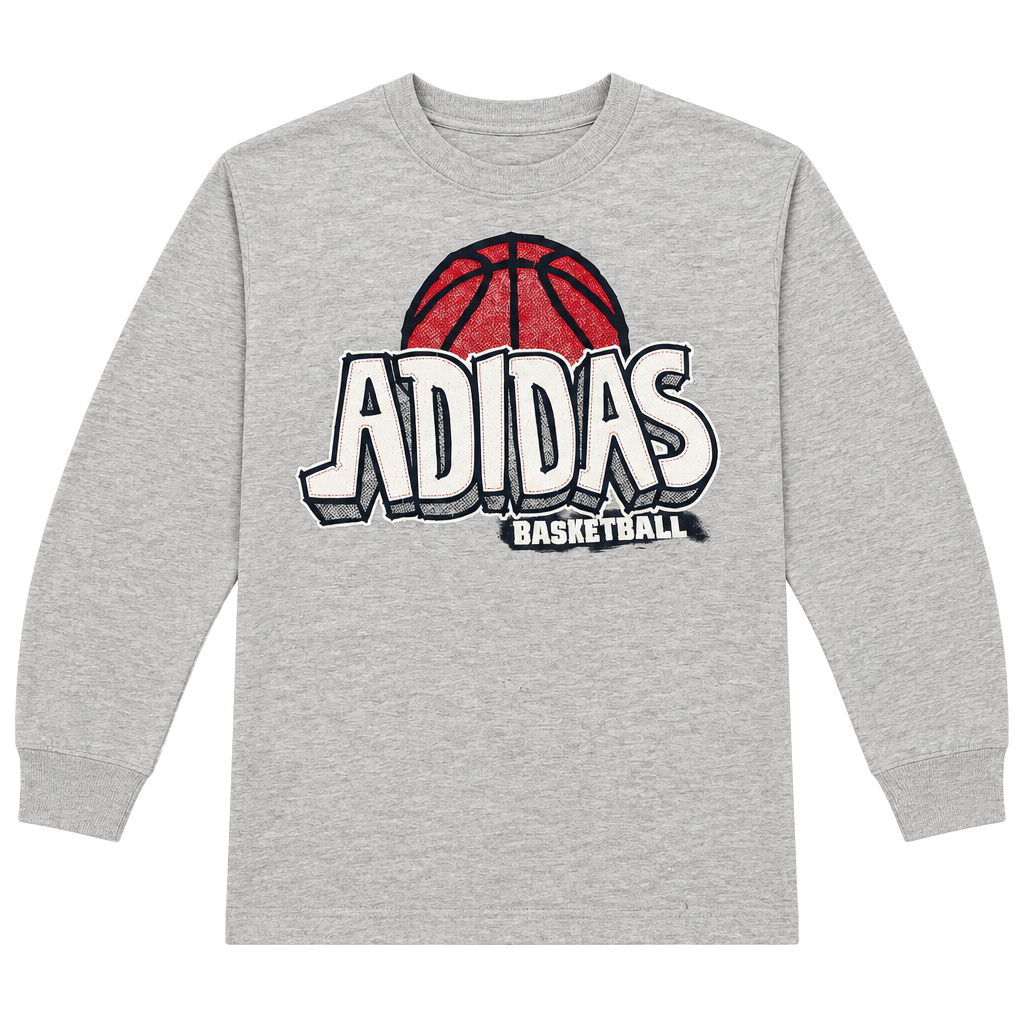 Adidas Boys Gray Long Sleeve Basketball Graphic Tee Size 6 1
