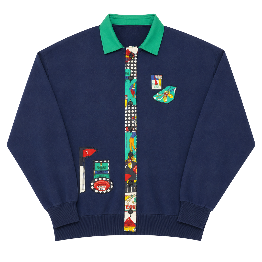 Vintage 90s Russell Jean Ploeger Golf Novelty Button-Front Sweatshirt Jacket 1