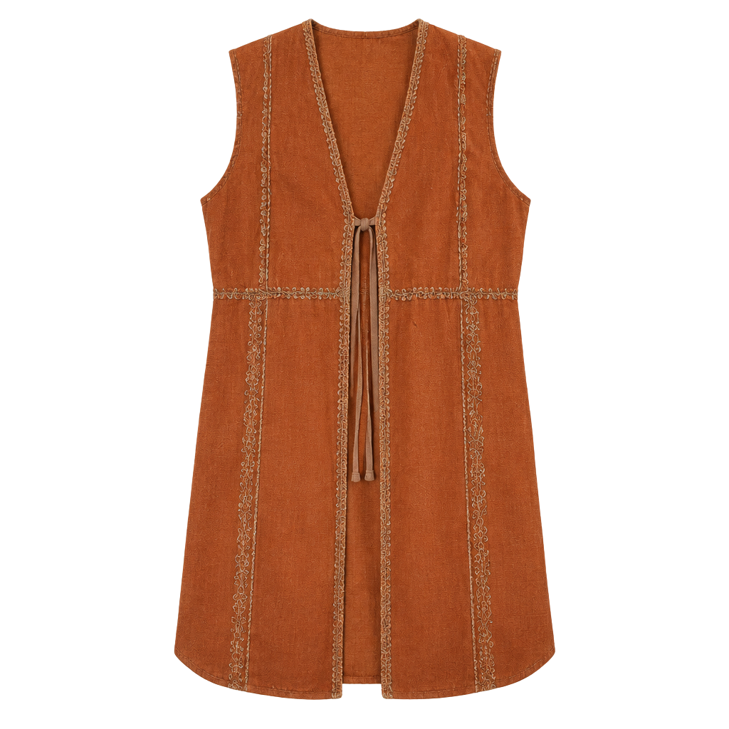Mechant Suede Vest Size XL Brown suede Boho Embroidered Trim 1