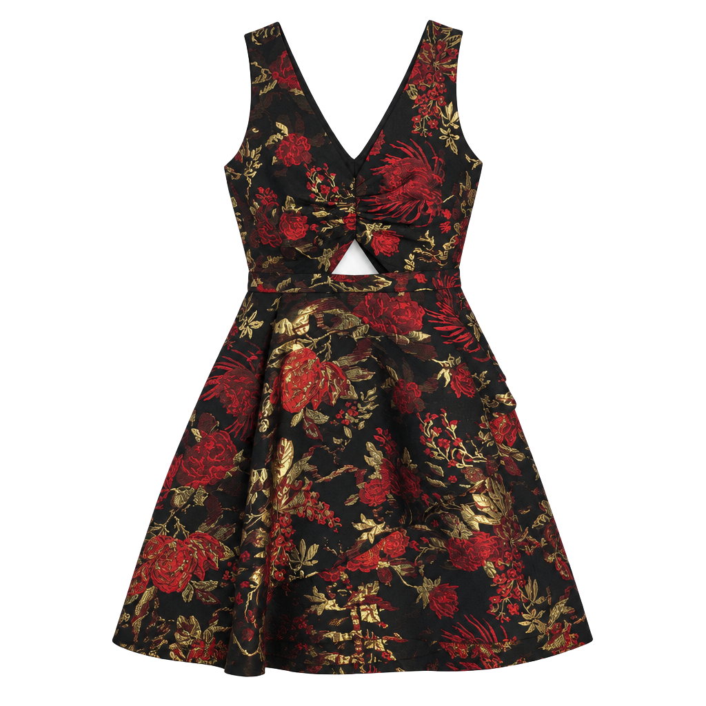 Rachel Roy Binx Dress Sz 2 Black Red Gold Floral Brocade 1