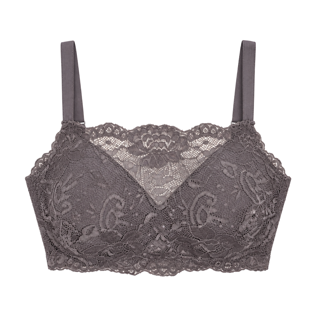 Valmont Soft Cup Embroidered Lace Bra Size 40C Gray Cami Style 1