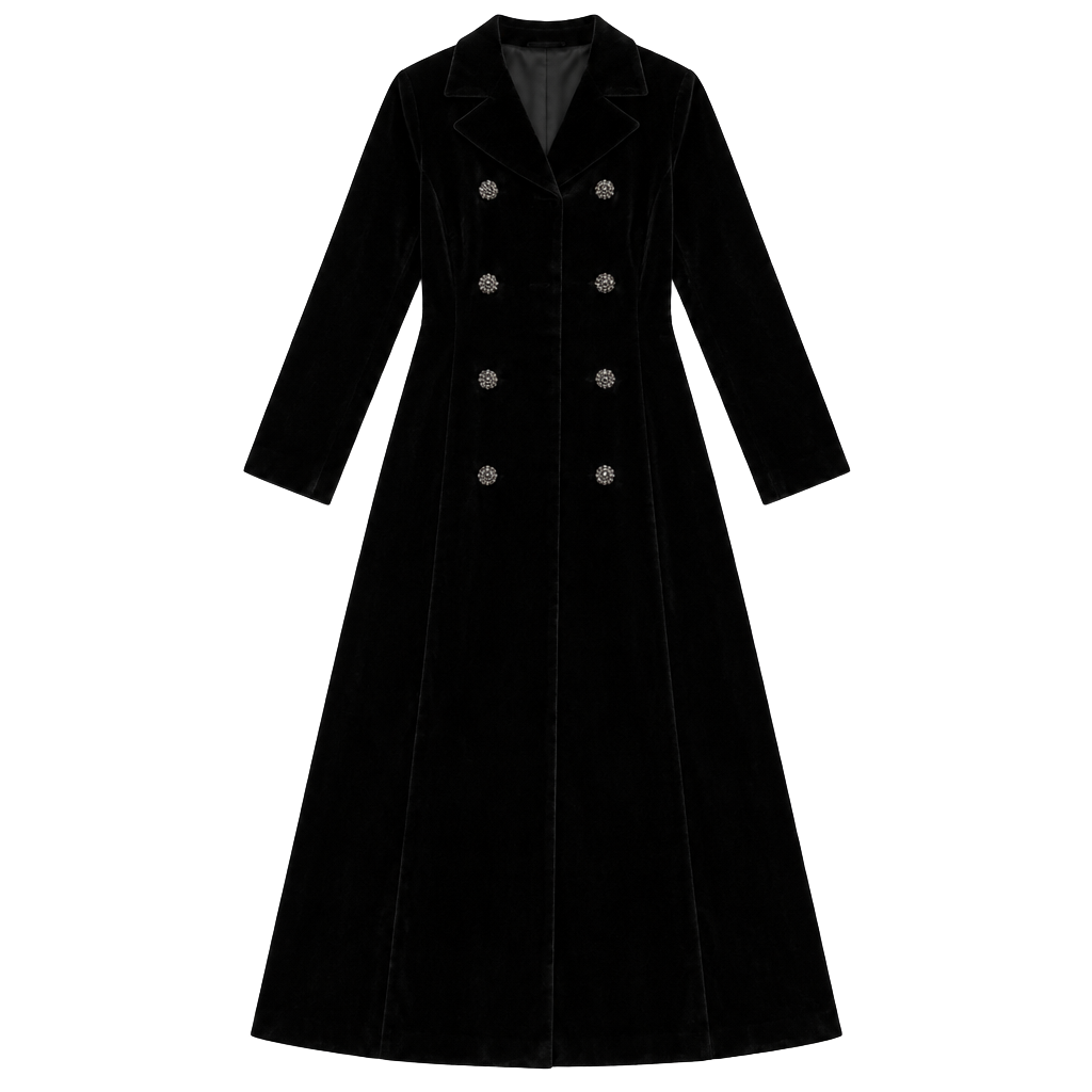 Black velvet long coat size S/M M (8-10) 1