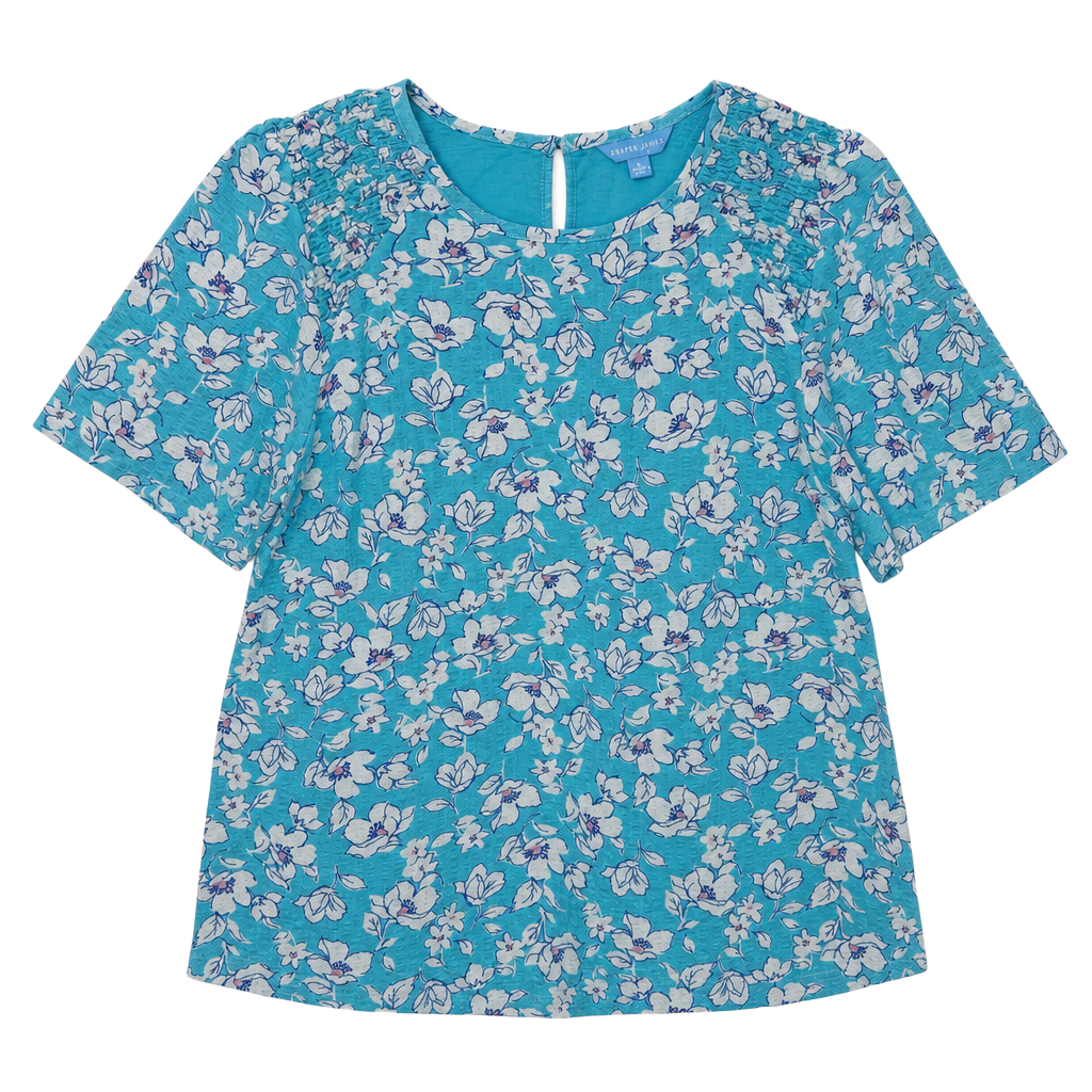 Draper James Women's Blue Floral Flutter Sleeve Blouse 1