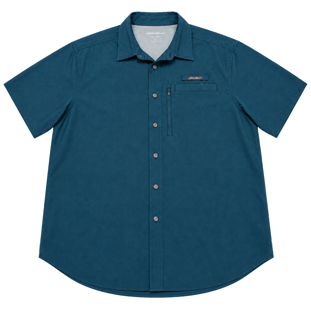Eddie Bauer Tech Shirt Size XXL Blue Short Sleeve Button Down 1
