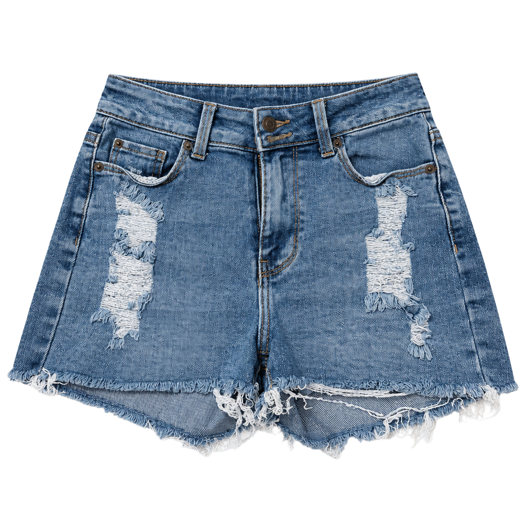 True Craft High-Rise Short Size 5 Blue Distressed Denim Cut Off Shorts 1