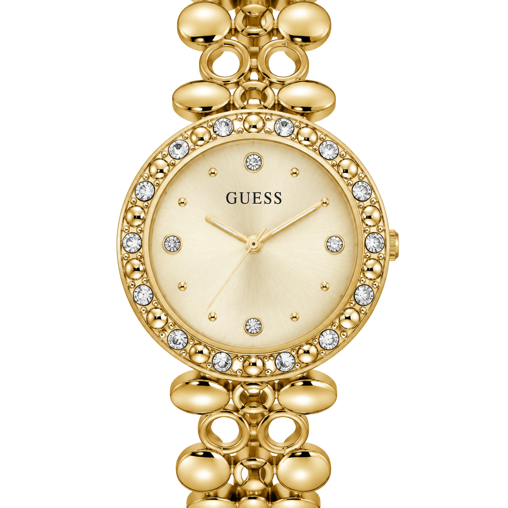GUESS Round 28mm Champagne Dial Analog Women Watch - U1425L2M : : Watches 1