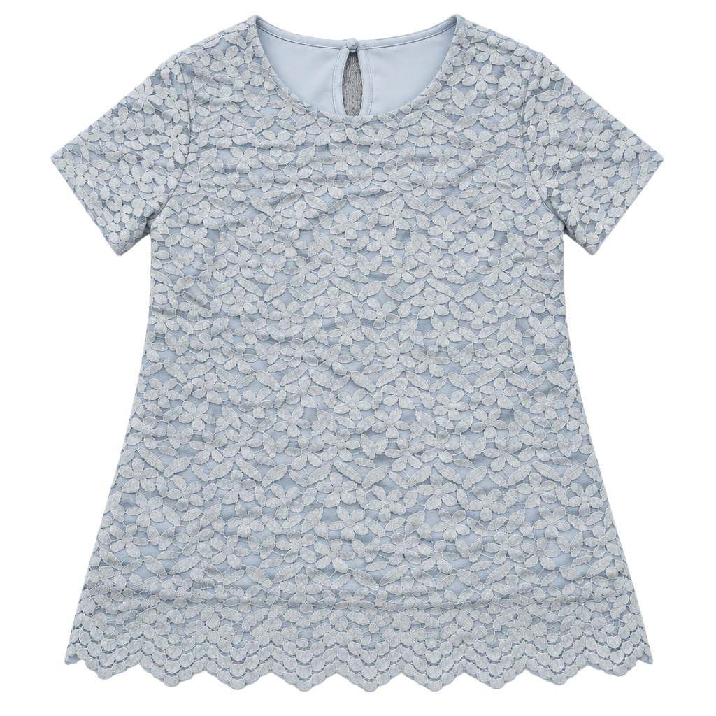 Teddi Rose Women's Floral Lace Blouse Light Blue Size S Short Sleeve NWT 1