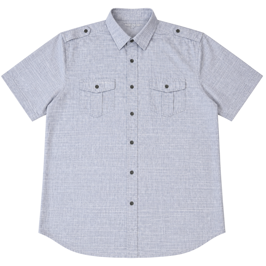 pd&c Button Up Shirt Size L Blue Short Sleeve Casual Pocket Epaulets 1