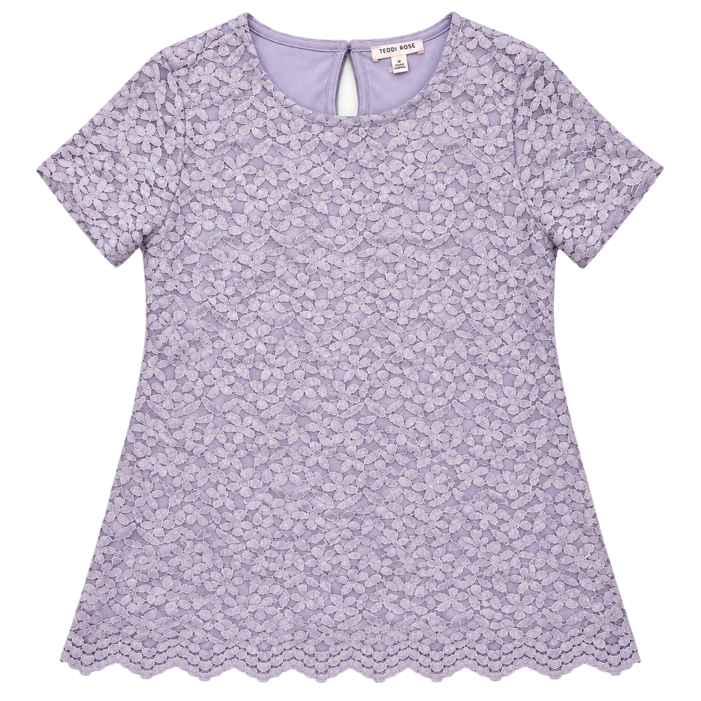 Teddi Rose Women's Floral Lace Blouse Purple Size M Short Sleeve NWT 1