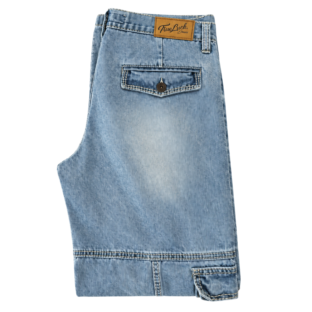 True Luck Men's Relaxed Bootcut Cargo Jeans W32 L32 Light Wash New 1