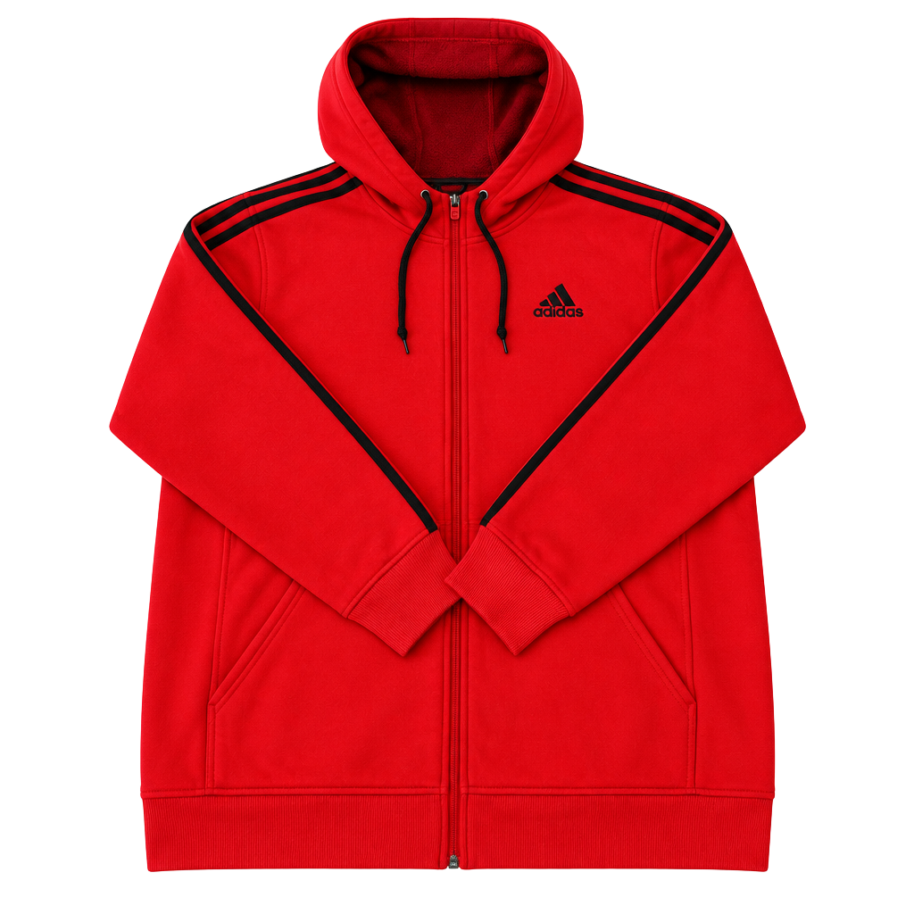adidas Essentials 2- Stripes Fleece Hoodie - Red 1