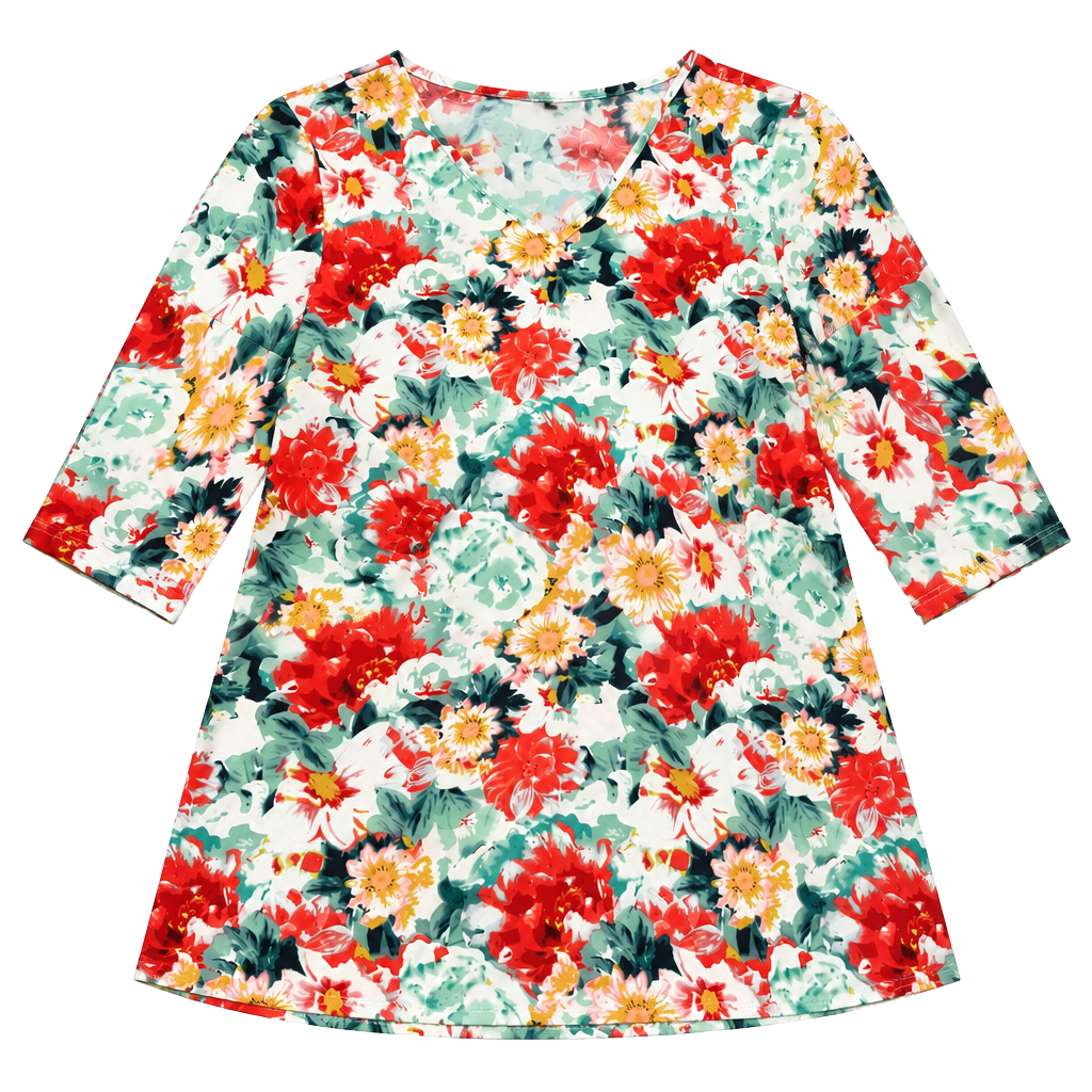 Mario Serrani Women’s M Floral Blouse V-Neck 3/4 Sleeve Multicolor Tunic Top 1