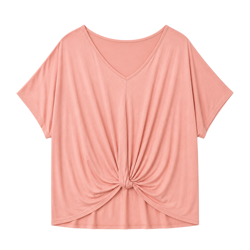 Botanique Women's Pink V-Neck Short Sleeve Twisted Front High-Low Hem 1