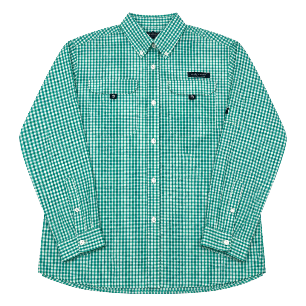 Simply Southern Collection Women's Green/White Vented Long Sleeve Button-Down 1