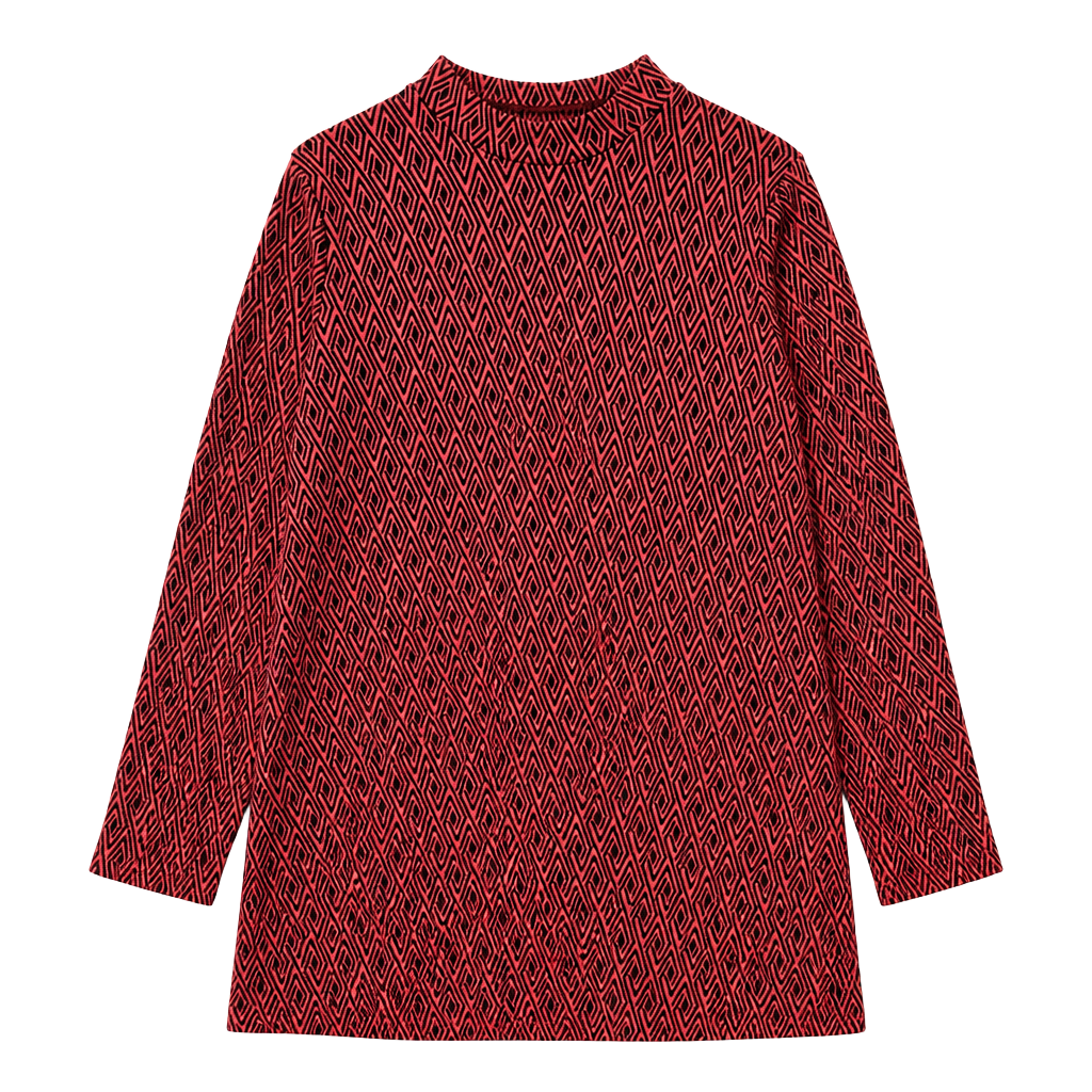 Zara Women's Geometric Jacquard Mock Neck Long Sleeve Tunic Dress 1