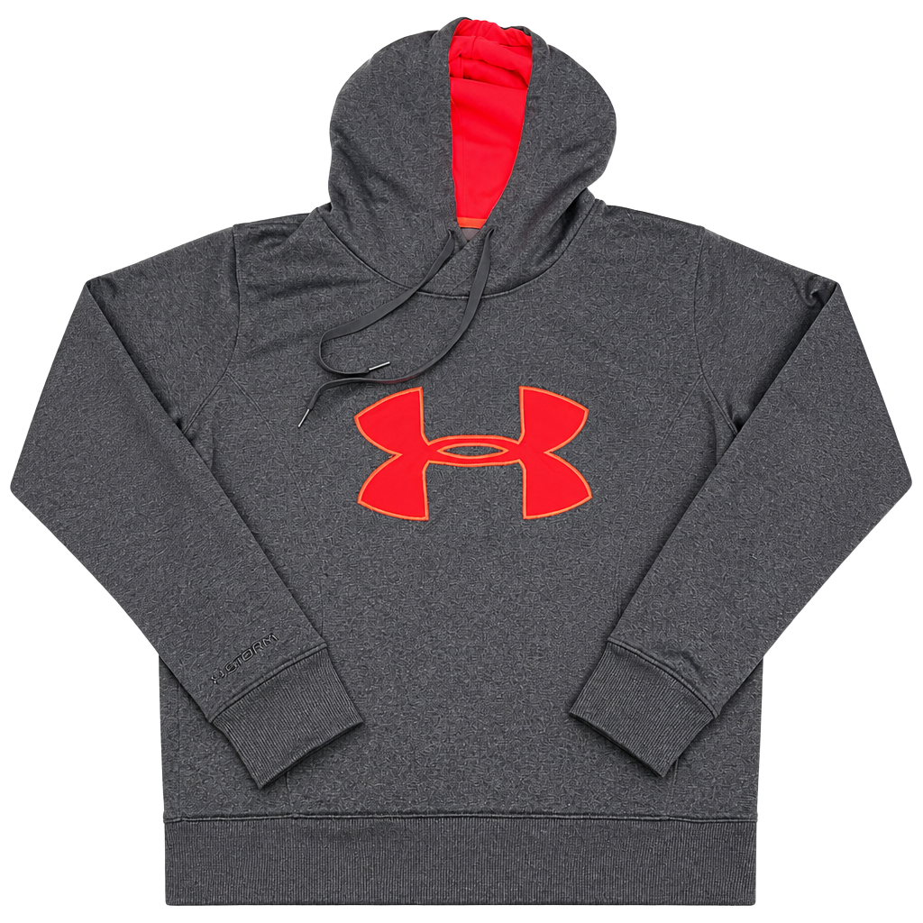 Under Armour Women's ColdGear Storm Semi-Fitted Pullover Hoodie Gray with Neon Pink Logo 1