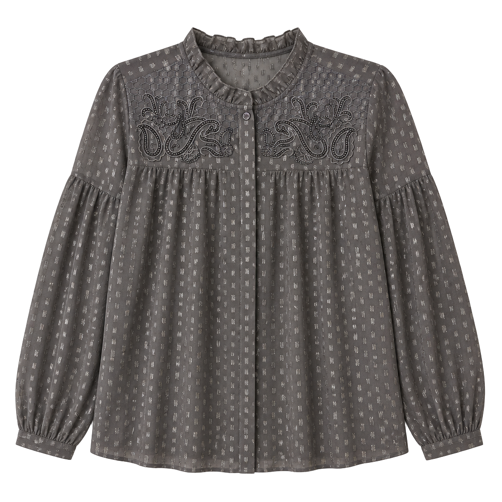 Chico's Embroidered Metallic Button Down Top 1