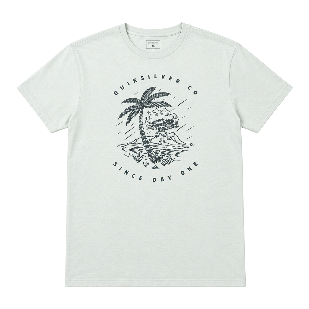 Quiksilver Graphic T-Shirt Size L Light Blue Palm Volcano Since Day One 1