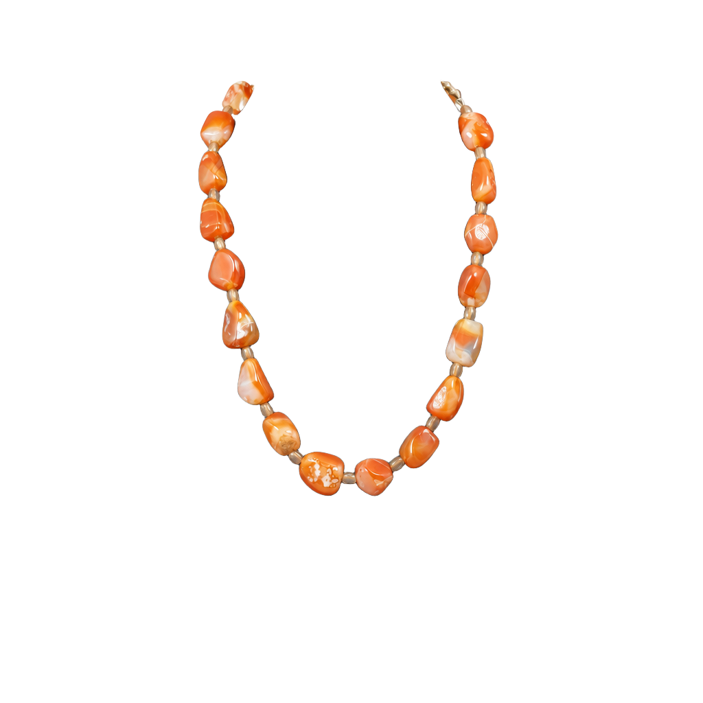 NWT Susan Shaw Carnelian Agate Nugget Necklace Orange Gemstone Statement Signed 1