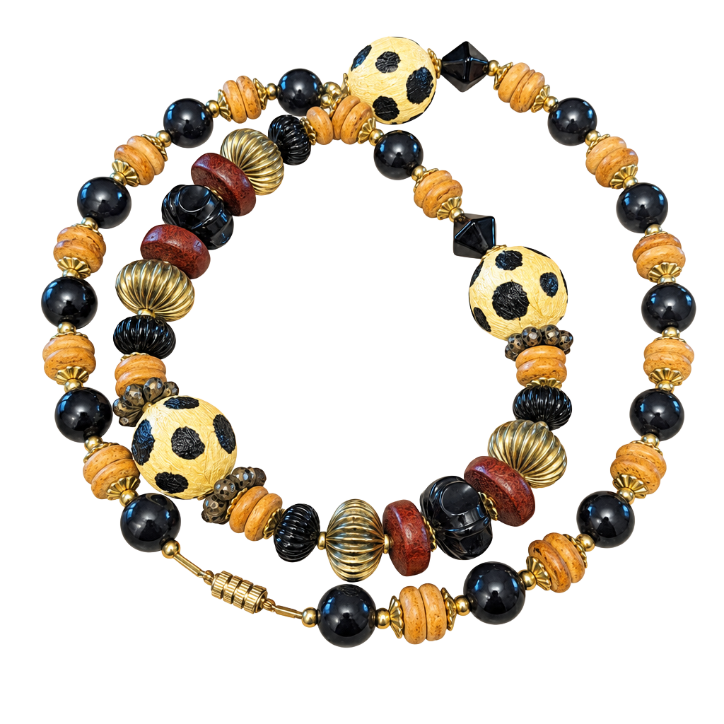 Stunning Vintage Boho Tribal Statement Necklace - Mixed Media Multitexture Beads 1