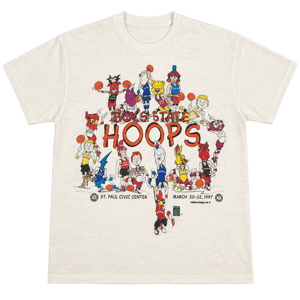 Fruit of the Loom Boys State Hoops 1997 T-Shirt Size XL Vintage White 1