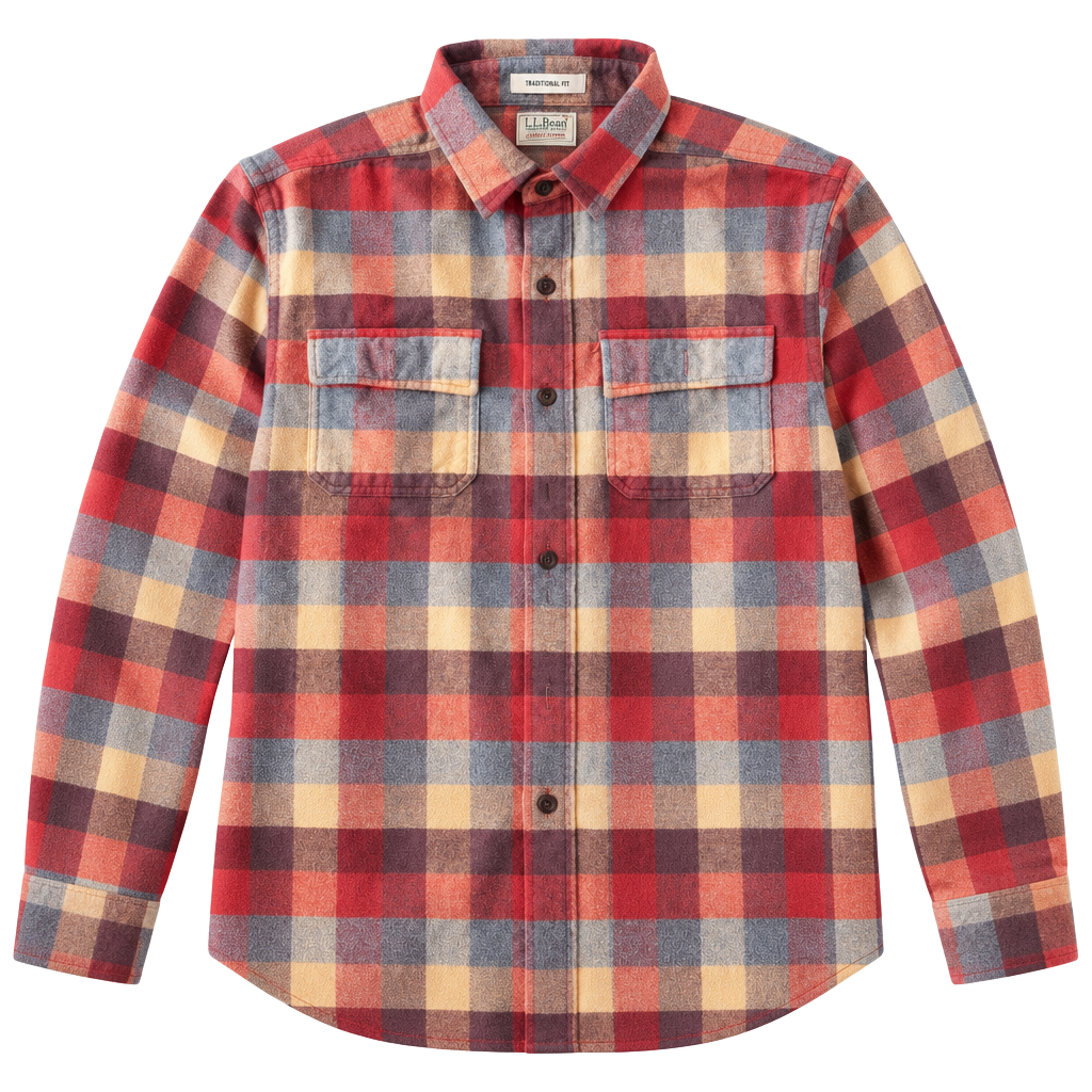 L.L. Bean Chamois Cloth Shirt Size L-Reg Traditional Fit Red Plaid Plaid 1