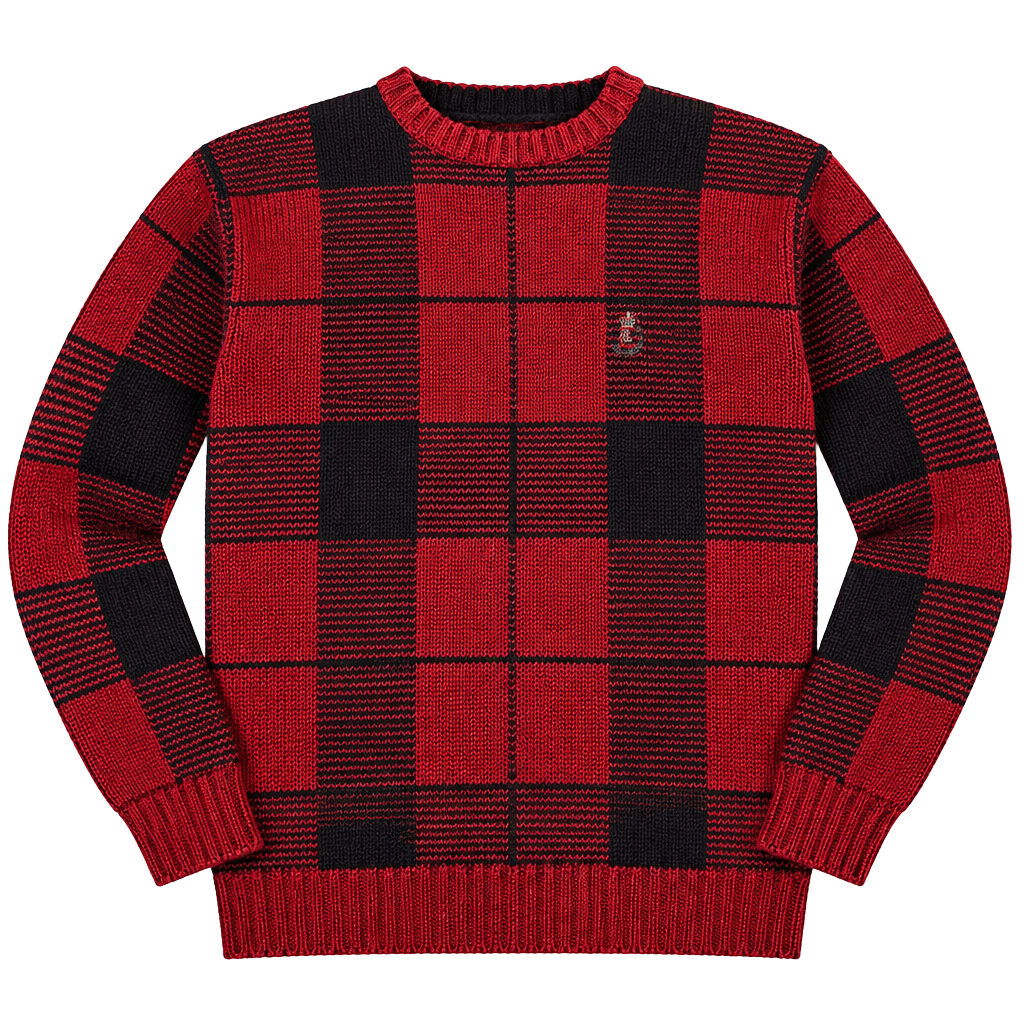 Chaps Ralph Lauren Sweater Size M Red Black Buffalo Check Cotton 1
