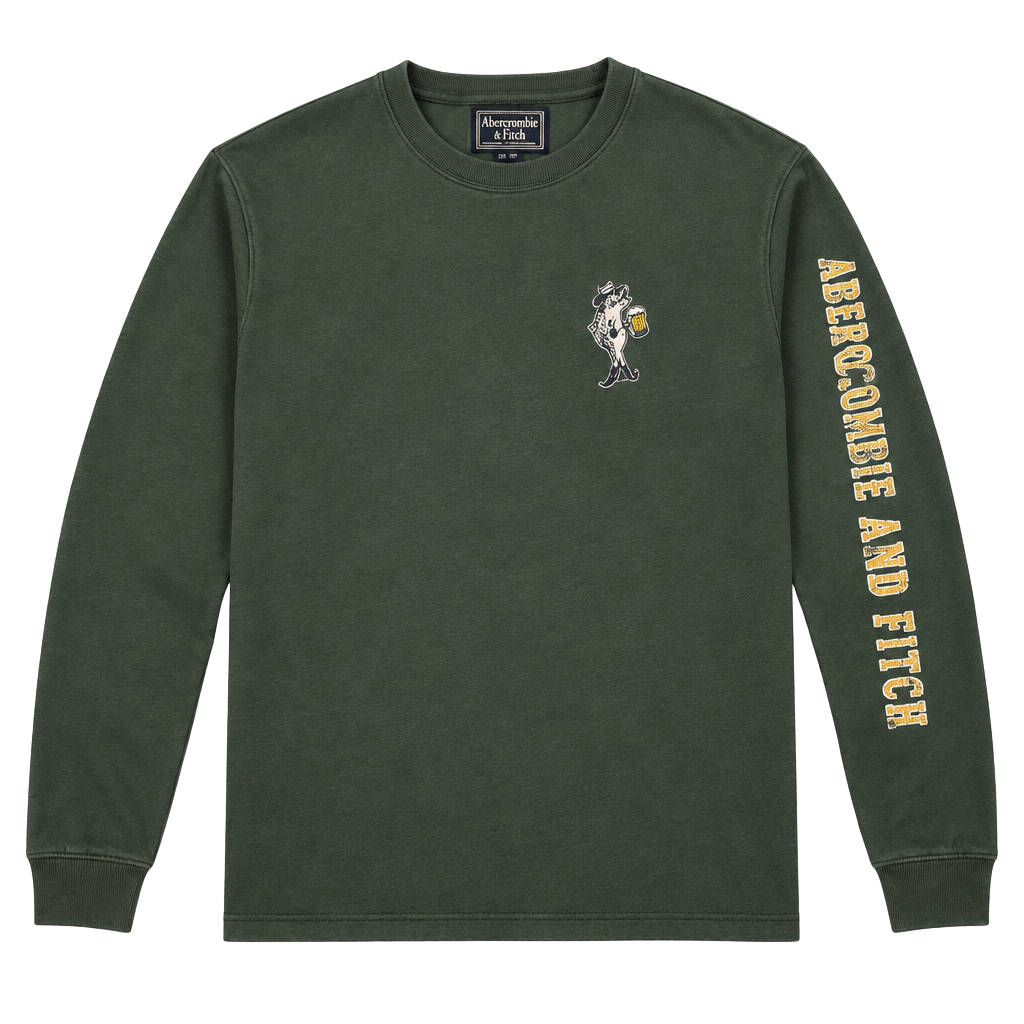 Abercrombie & Fitch Long Sleeve Graphic T-Shirt Size XL Green Large Mouth 1